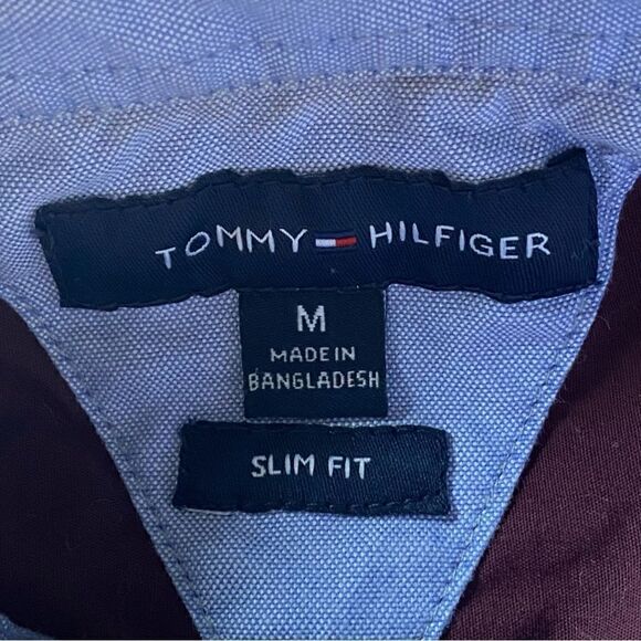Tommy Hilfiger Button Down Shirt Wine Burgundy Slim Fit Medium - Picture 2 of 8
